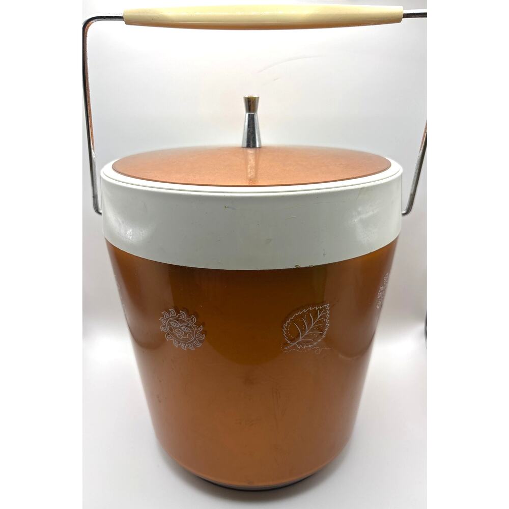 West Bend 1960s Ice Bucket White & Coppertone Ice Bucket with Handle Vintage